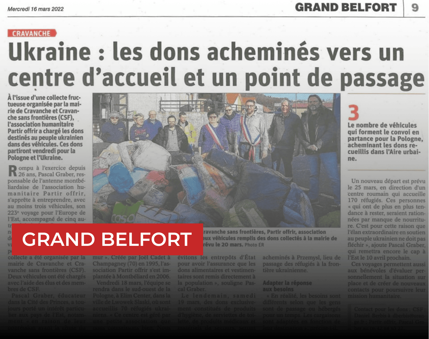 Ukraine: les dons acheminé vers un centre d’accueil et point de passage